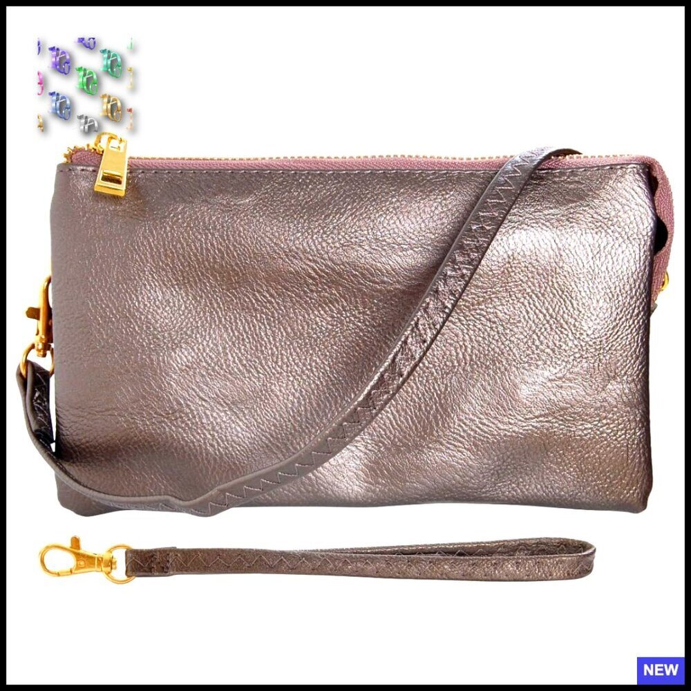 Vegan Leather Convertible Wristlet Clutch Crossbody Adjustable Straps Elegant